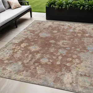 Photo of Chili Red And Beige Floral Washable Indoor Outdoor Area Rug