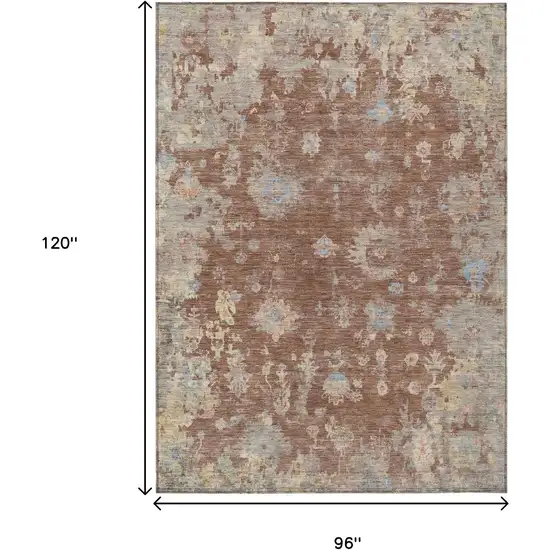 Chili Red And Beige Floral Washable Indoor Outdoor Area Rug Photo 3