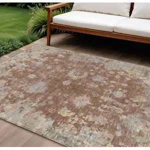 Photo of Chili Red And Beige Floral Washable Indoor Outdoor Area Rug