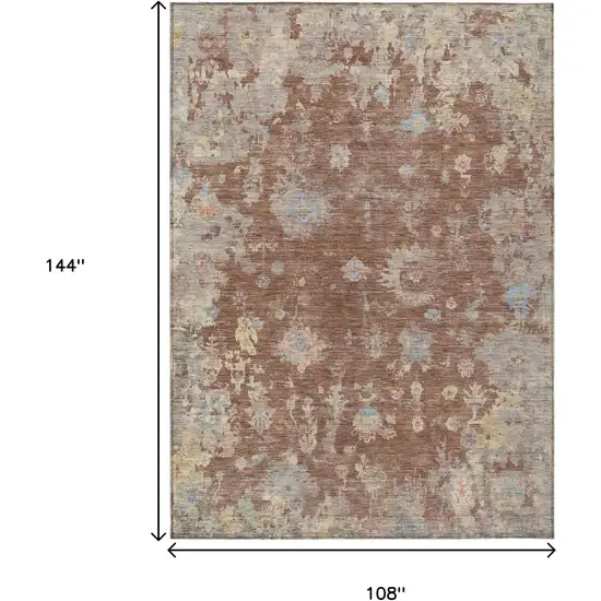 Chili Red And Beige Floral Washable Indoor Outdoor Area Rug Photo 3