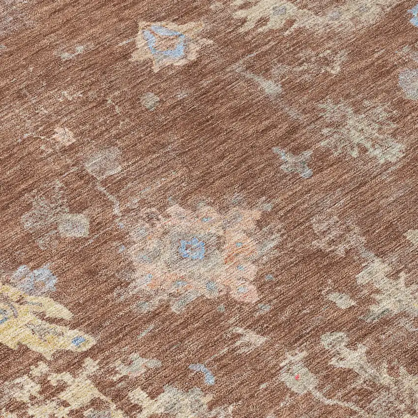 Chili Red And Beige Floral Washable Indoor Outdoor Area Rug Photo 7