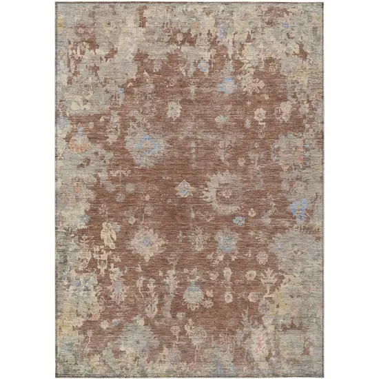 Chili Red And Beige Floral Washable Indoor Outdoor Area Rug Photo 2