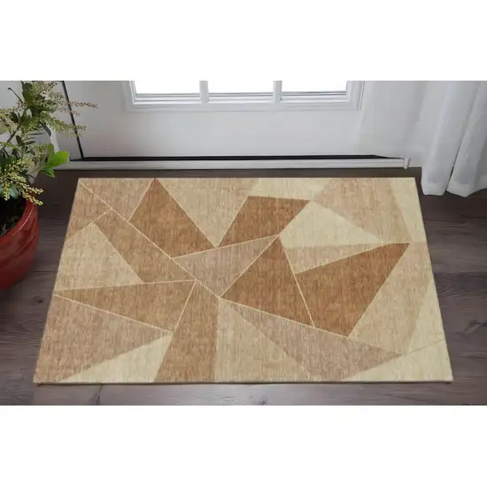 Chili Red And Beige Geometric Washable Area Rug With UV Protection Photo 2
