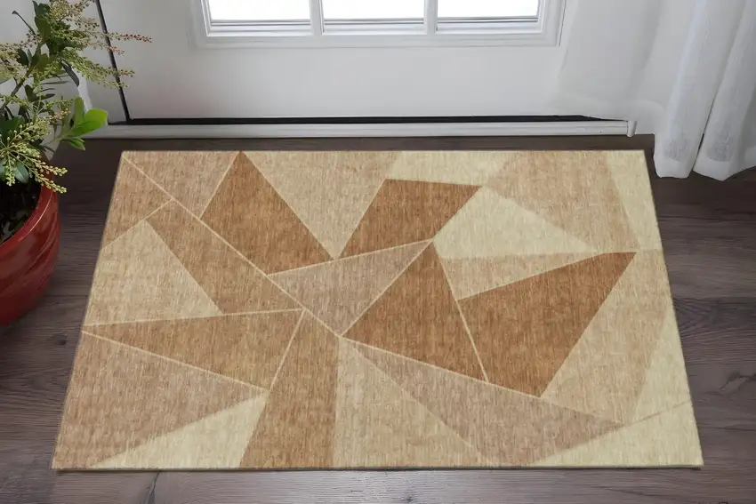 Chili Red And Beige Geometric Washable Area Rug With UV Protection Photo 2