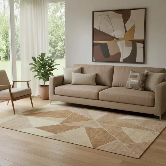 Chili Red And Beige Geometric Washable Area Rug With UV Protection Photo 1