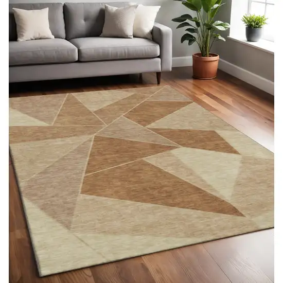 Chili Red And Beige Geometric Washable Area Rug With UV Protection Photo 2