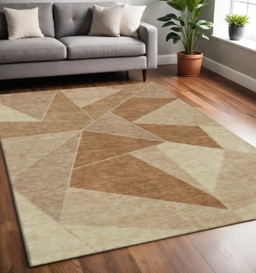 Chili Red And Beige Geometric Washable Area Rug With UV Protection Photo 2
