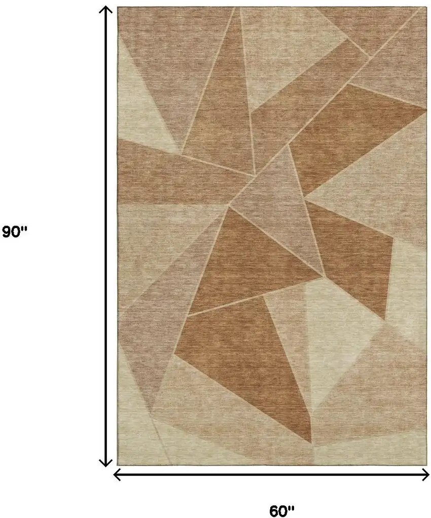 Chili Red And Beige Geometric Washable Area Rug With UV Protection Photo 9