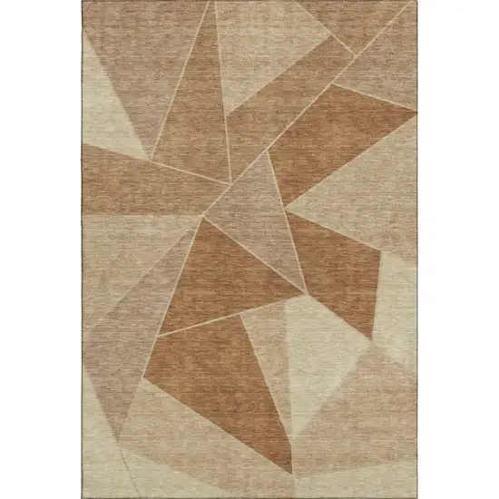 Chili Red And Beige Geometric Washable Area Rug With UV Protection Photo 1