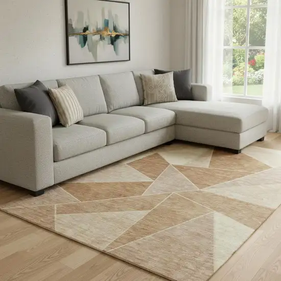 Chili Red And Beige Geometric Washable Area Rug With UV Protection Photo 1