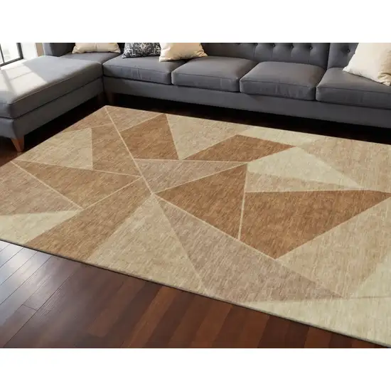 Chili Red And Beige Geometric Washable Area Rug With UV Protection Photo 2