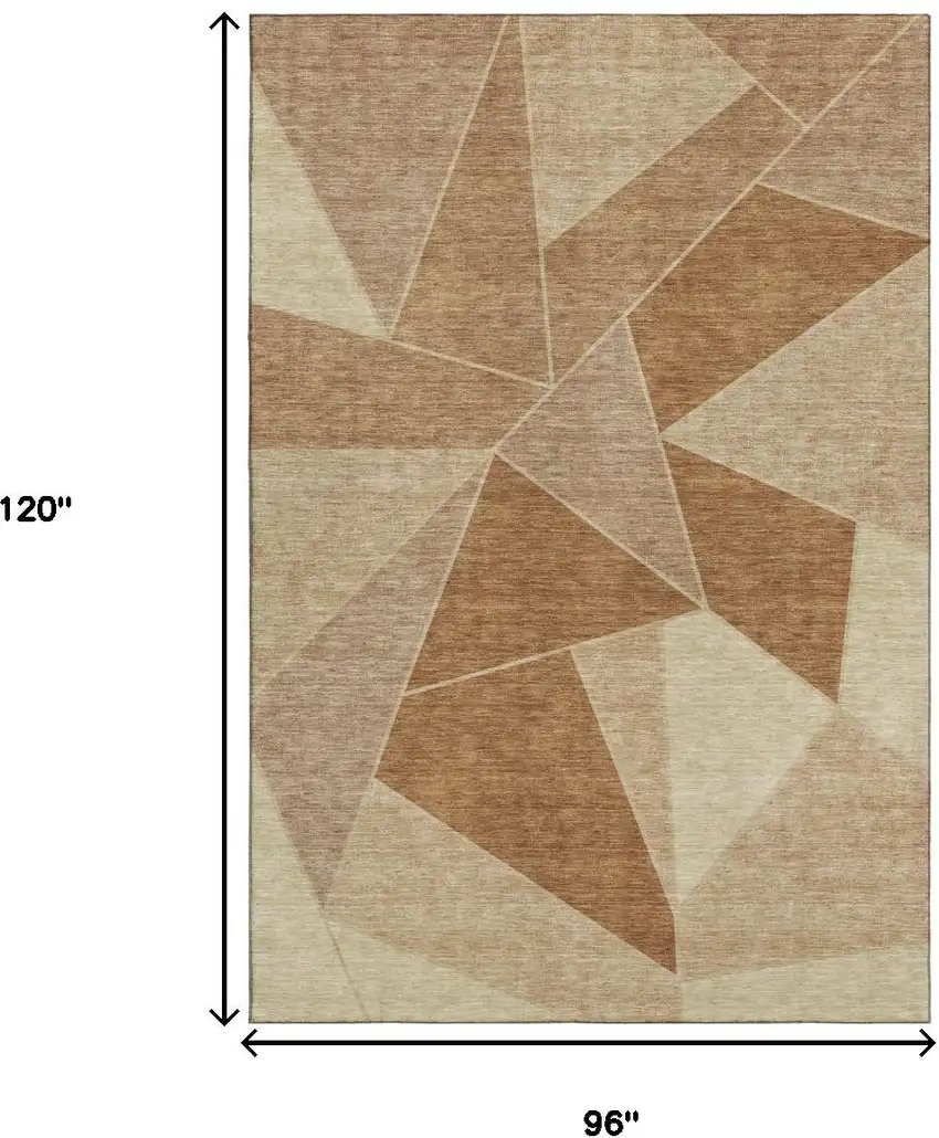 Chili Red And Beige Geometric Washable Area Rug With UV Protection Photo 5