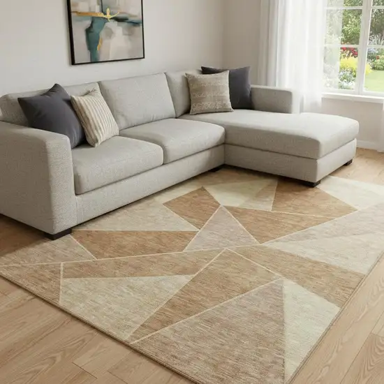 Chili Red And Beige Geometric Washable Area Rug With UV Protection Photo 1