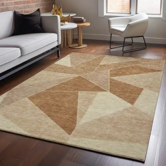 Chili Red And Beige Geometric Washable Area Rug With UV Protection Photo 3