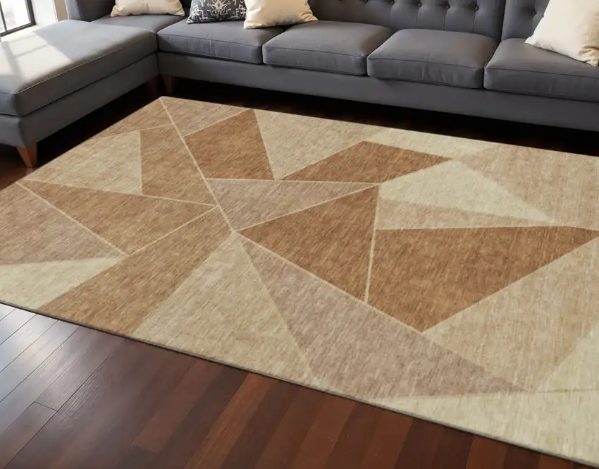 Chili Red And Beige Geometric Washable Area Rug With UV Protection Photo 2