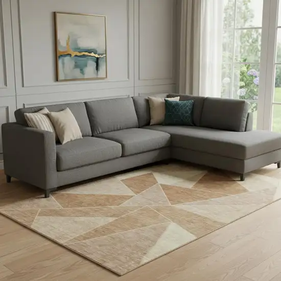 Chili Red And Beige Geometric Washable Area Rug With UV Protection Photo 1