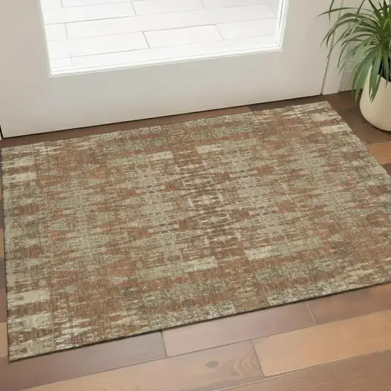 Chili Red And Beige Moroccan Washable Area Rug With UV Protection Photo 1