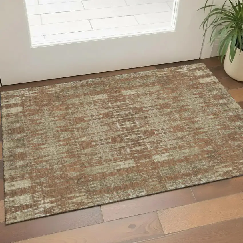 Chili Red And Beige Moroccan Washable Area Rug With UV Protection Photo 1