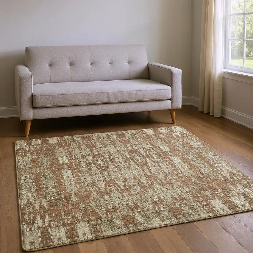 Chili Red And Beige Moroccan Washable Area Rug With UV Protection Photo 2