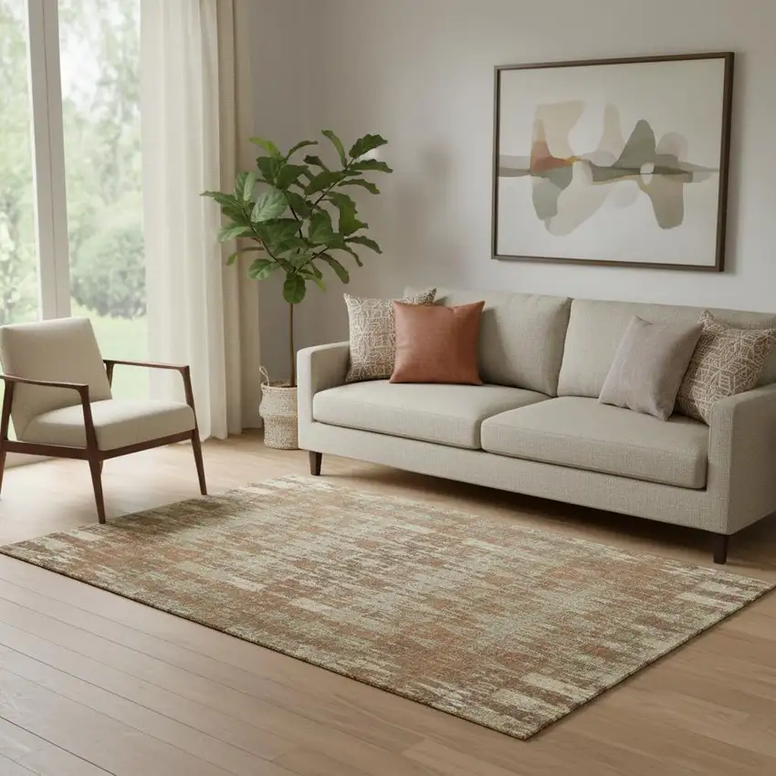 Chili Red And Beige Moroccan Washable Area Rug With UV Protection Photo 1