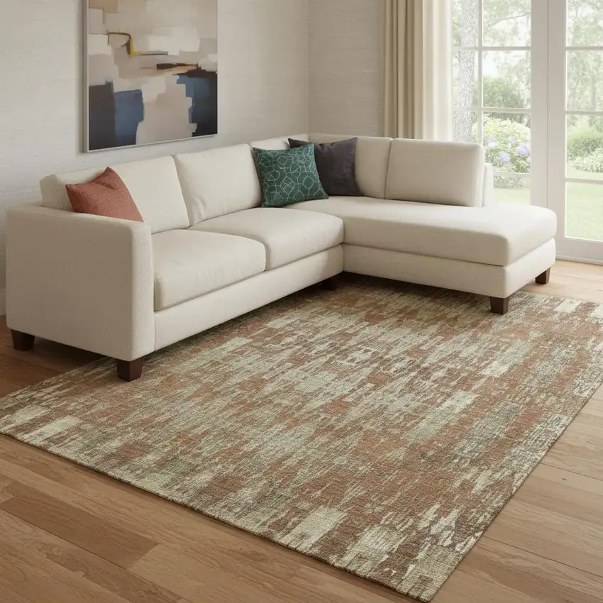 Chili Red And Beige Moroccan Washable Area Rug With UV Protection Photo 1