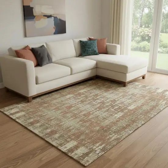 Chili Red And Beige Moroccan Washable Area Rug With UV Protection Photo 1