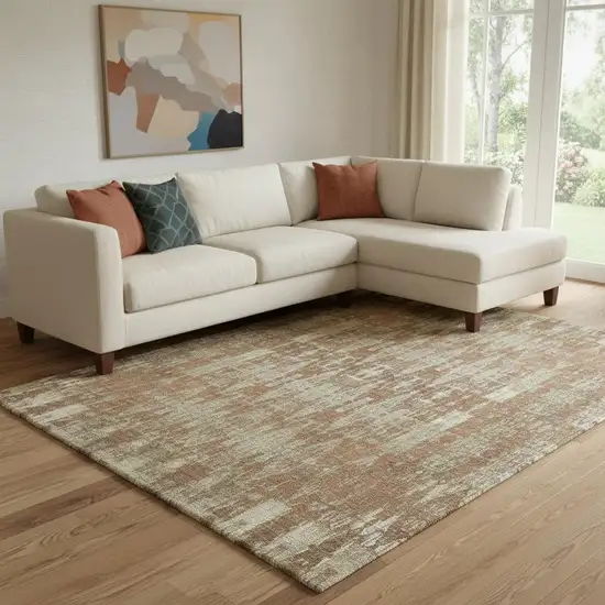 Chili Red And Beige Moroccan Washable Area Rug With UV Protection Photo 1