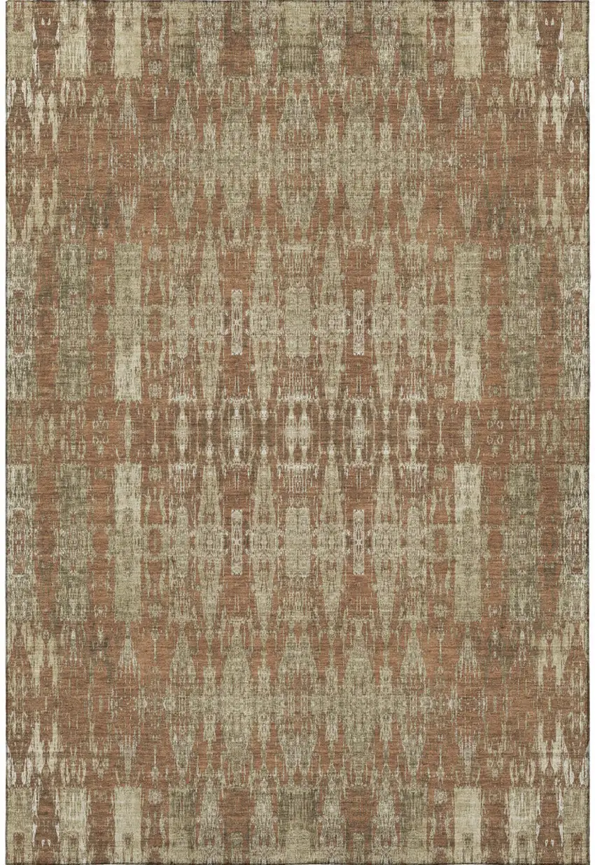 Chili Red And Beige Moroccan Washable Area Rug With UV Protection Photo 3