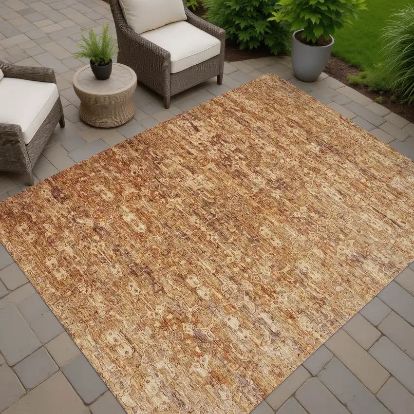 Chili Red And Brown Ikat Washable Indoor Outdoor Area Rug Photo 6