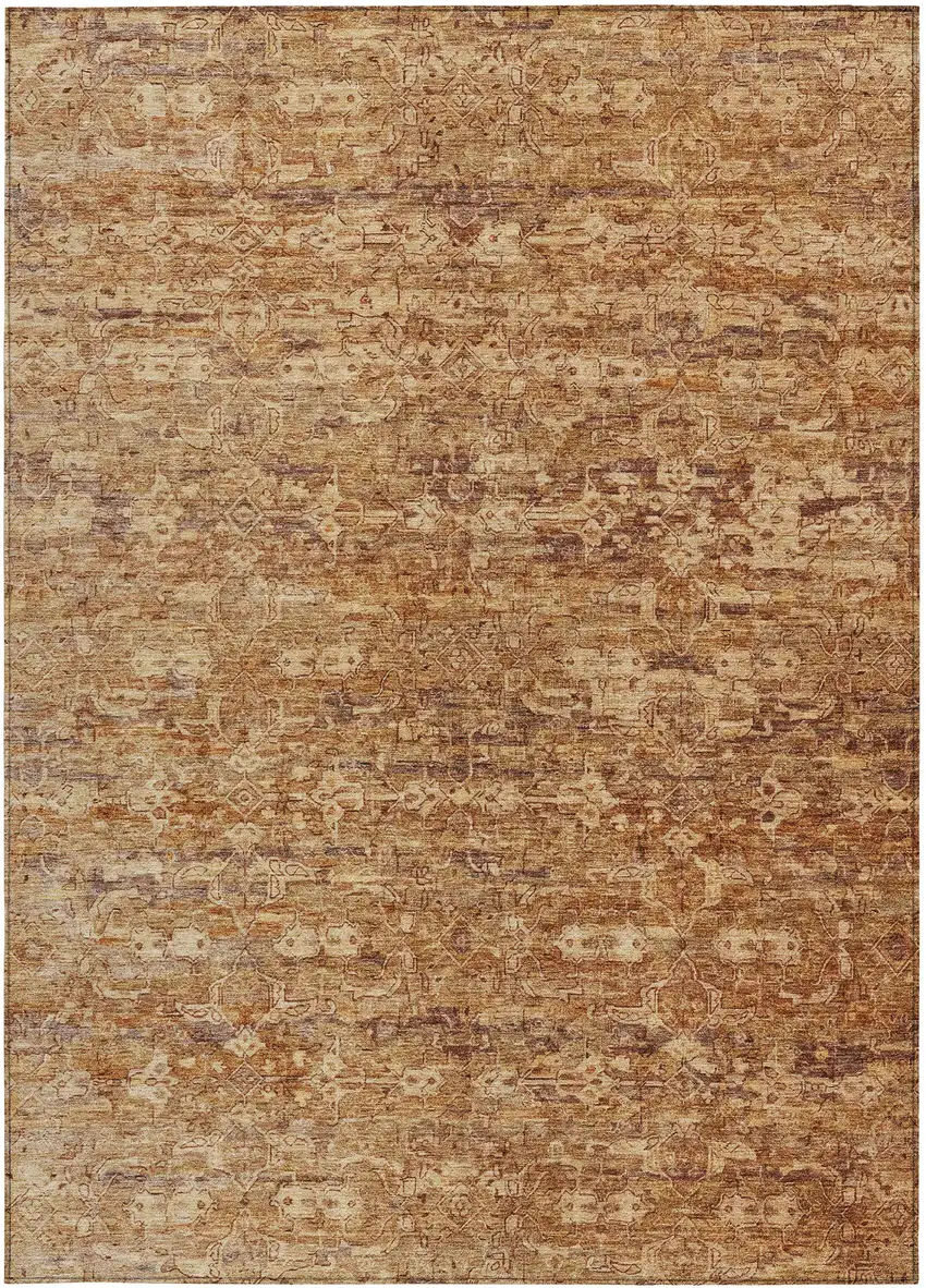 Chili Red And Brown Ikat Washable Indoor Outdoor Area Rug Photo 4