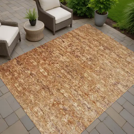 Chili Red And Brown Ikat Washable Indoor Outdoor Area Rug Photo 6