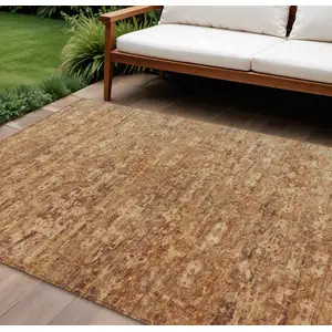 Photo of Chili Red And Brown Ikat Washable Indoor Outdoor Area Rug