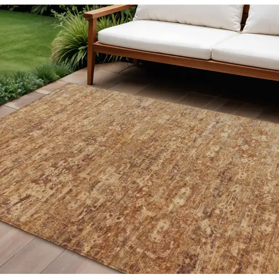 Chili Red And Brown Ikat Washable Indoor Outdoor Area Rug Photo 1