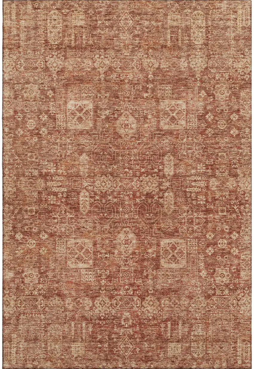 Chili Red And Copper Floral Washable Area Rug With UV Protection Photo 1