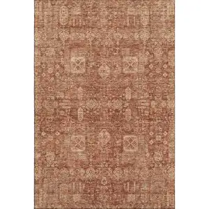 Photo of Chili Red And Copper Floral Washable Area Rug With UV Protection