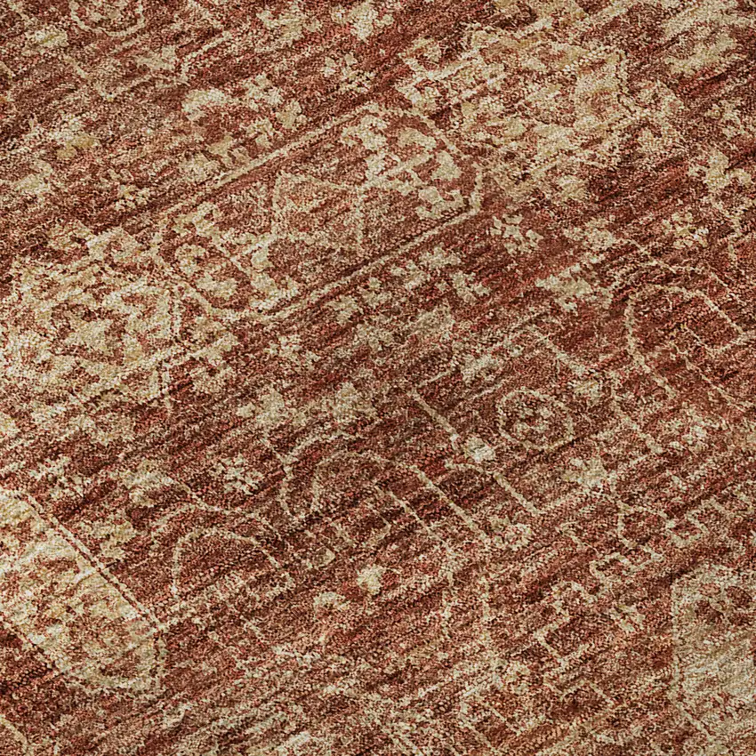 Chili Red And Copper Floral Washable Area Rug With UV Protection Photo 8