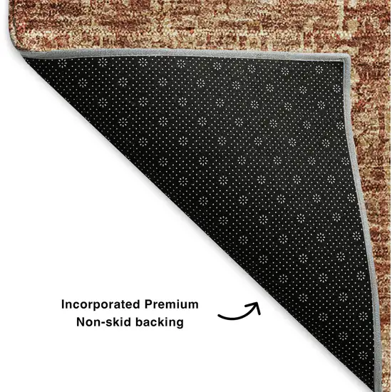 Chili Red And Copper Floral Washable Area Rug With UV Protection Photo 5