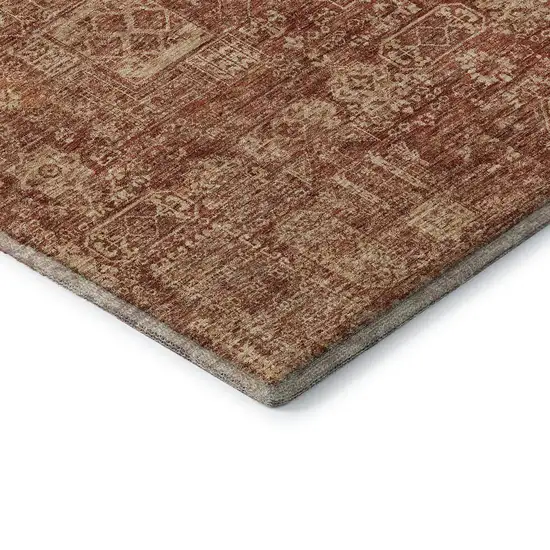 Chili Red And Copper Floral Washable Area Rug With UV Protection Photo 6