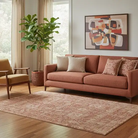 Chili Red And Copper Floral Washable Area Rug With UV Protection Photo 1