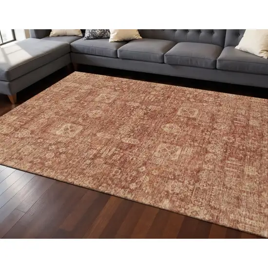 Chili Red And Copper Floral Washable Area Rug With UV Protection Photo 2