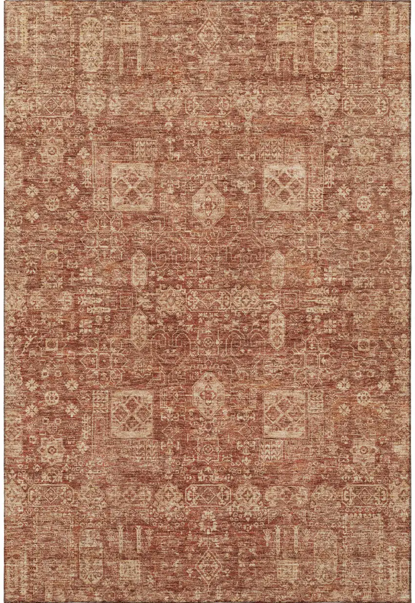Chili Red And Copper Floral Washable Area Rug With UV Protection Photo 3