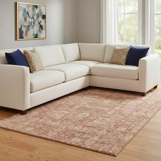 Chili Red And Copper Floral Washable Area Rug With UV Protection Photo 1