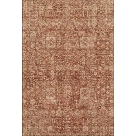 Chili Red And Copper Floral Washable Area Rug With UV Protection Photo 1