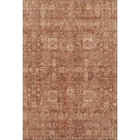 Chili Red And Copper Floral Washable Area Rug With UV Protection Photo 3