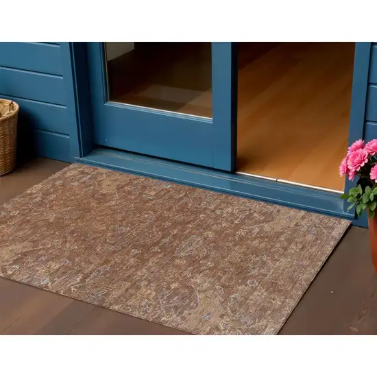 Chili Red And Copper Medallion Washable Indoor Outdoor Area Rug Photo 1