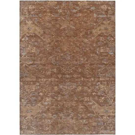 Chili Red And Copper Medallion Washable Indoor Outdoor Area Rug Photo 2