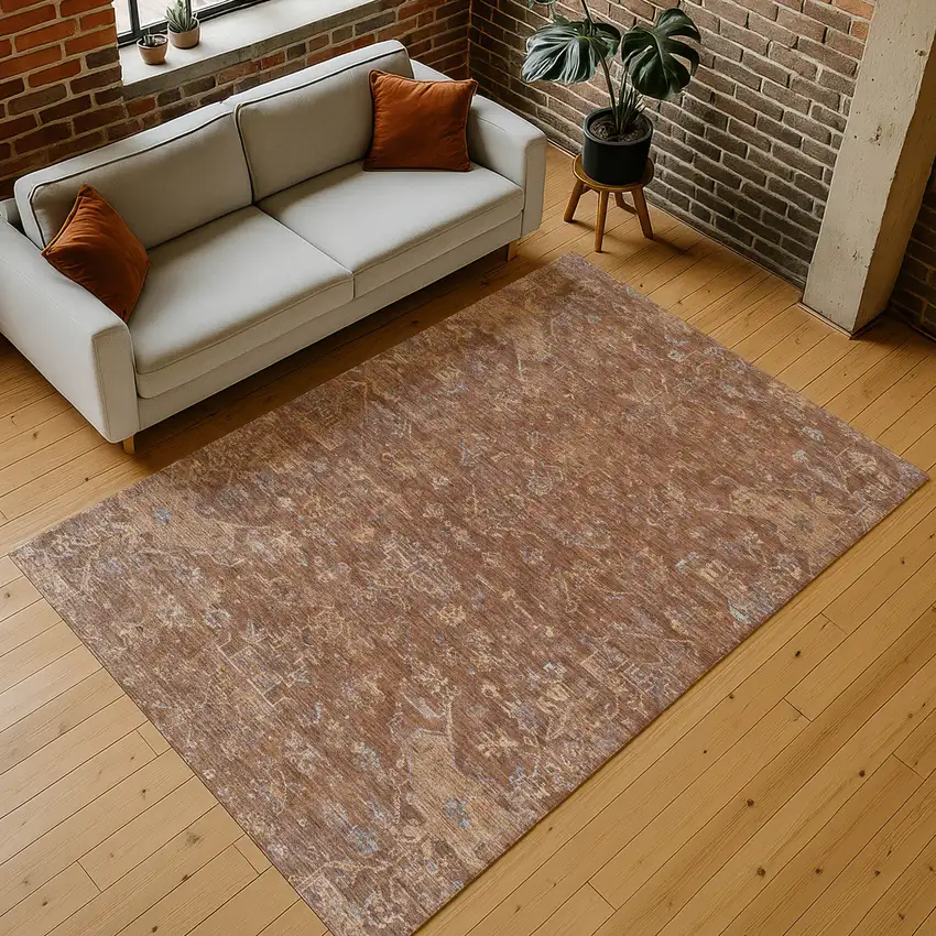 Chili Red And Copper Medallion Washable Indoor Outdoor Area Rug Photo 8