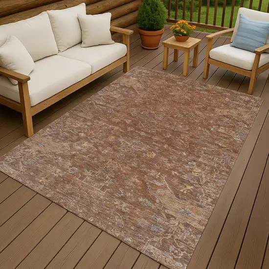 Chili Red And Copper Medallion Washable Indoor Outdoor Area Rug Photo 9