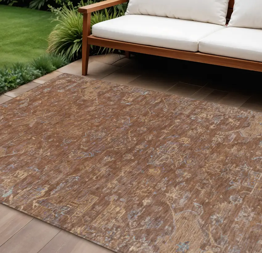 Chili Red And Copper Medallion Washable Indoor Outdoor Area Rug Photo 1