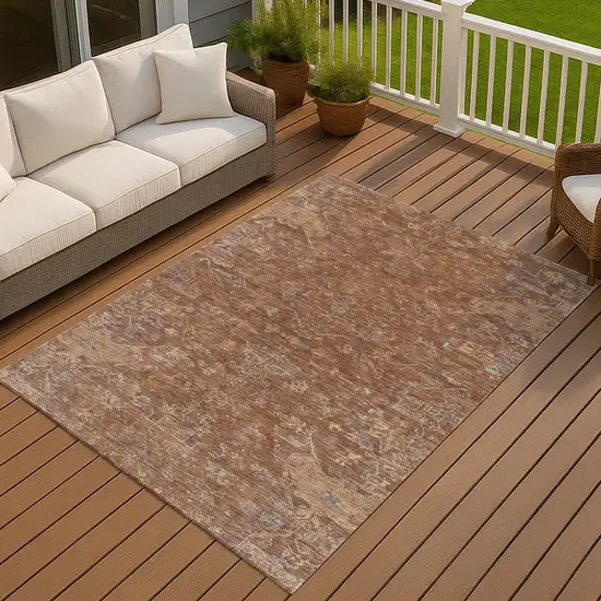 Chili Red And Copper Medallion Washable Indoor Outdoor Area Rug Photo 6